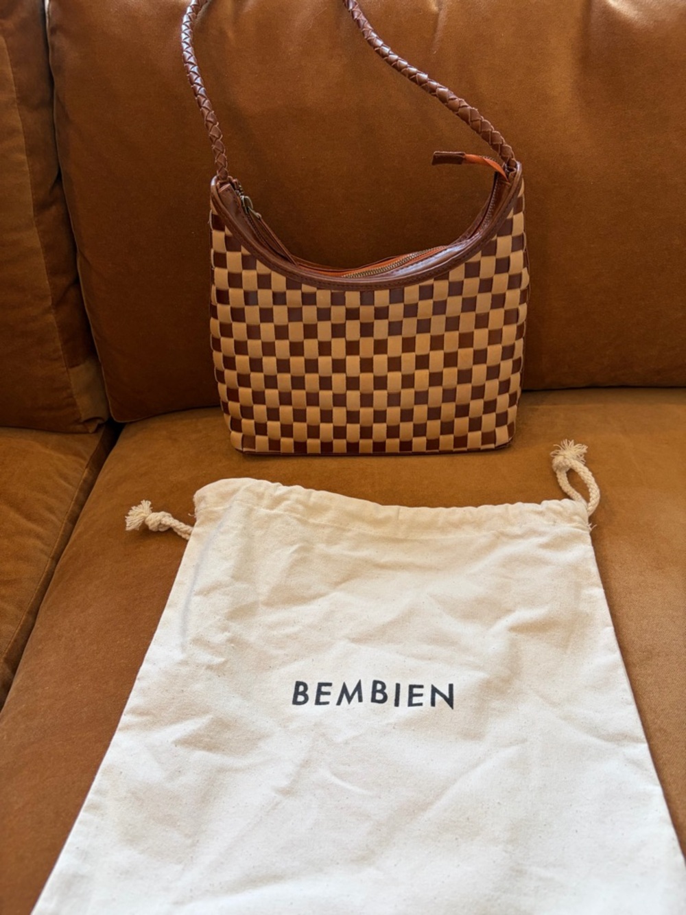 BEMBIEN Brown Checkered Shoulder Bag